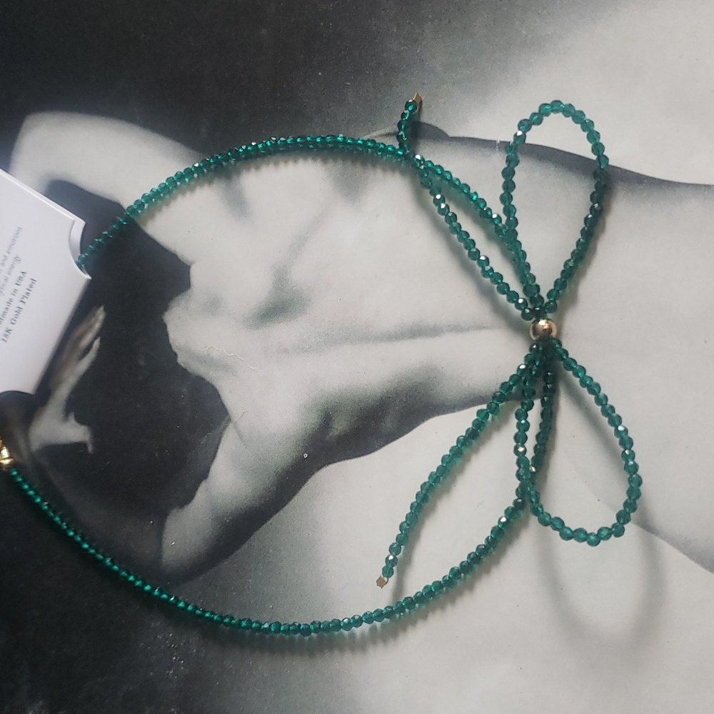 La meno chalcedony green bow gemstone choker necklace nwt